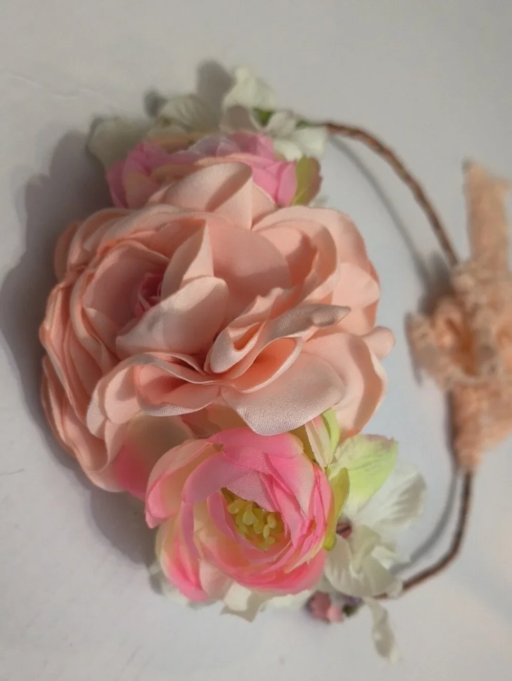 Kids Floral Headband in Peach and Pink - Flower Crown